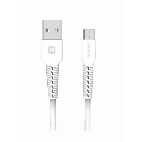 Swissten adat- és töltőkábel gumírozott, USB/mikro USB, 1m fehér