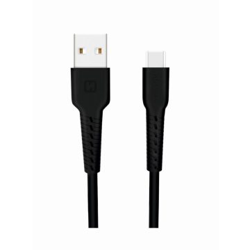   Swissten adat- és töltőkábel gumírozott, USB/Type-C, 1m fekete