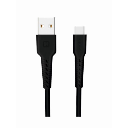 Swissten adat- és töltőkábel gumírozott, USB/Type-C, 1m fekete