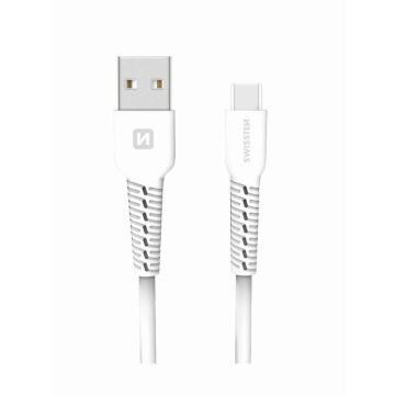   Swissten adat- és töltőkábel gumírozott, USB/Type-C, 1m fehér