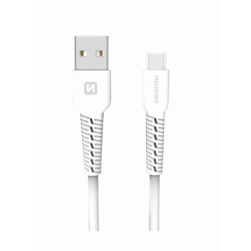 Swissten adat- és töltőkábel gumírozott, USB/Type-C, 1m fehér