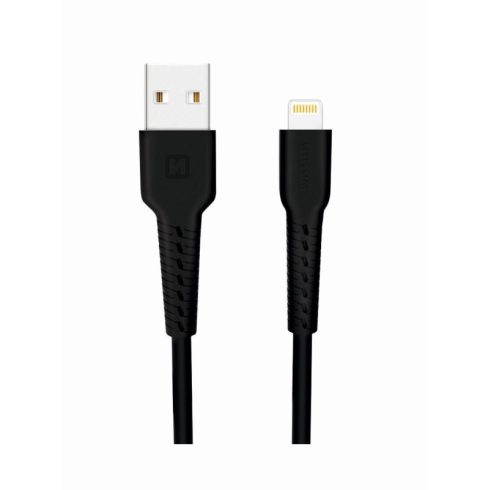 Swissten adat- és töltőkábel gumírozott, USB/lightning, 1m fekete