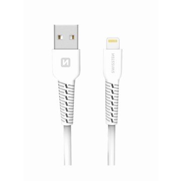   Swissten adat- és töltőkábel gumírozott, USB/lightning, 1m fehér