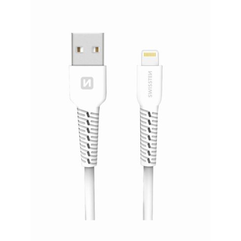 Swissten adat- és töltőkábel gumírozott, USB/lightning, 1m fehér