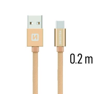   Swissten adat- és töltőkábel textil bevonattal, USB/USB-C, 0,2 m arany