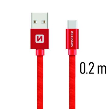   Swissten adat- és töltőkábel textil bevonattal, USB/USB-C, 0,2 m piros