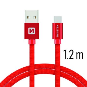   Swissten adat- és töltőkábel textil bevonattal, USB/USB-C, 1,2 m piros