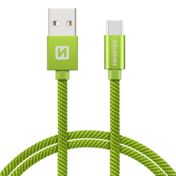   Swissten adat- és töltőkábel textil bevonattal, USB/USB-C, 1,2 m zöld