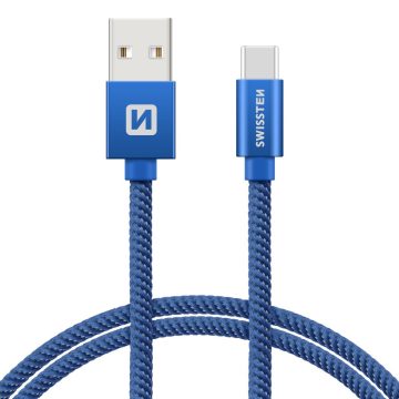   Swissten adat- és töltőkábel textil bevonattal, USB/USB-C, 1,2 m kék