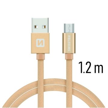   Swissten adat- és töltőkábel textil bevonattal, USB/mikro USB, 1,2 m arany