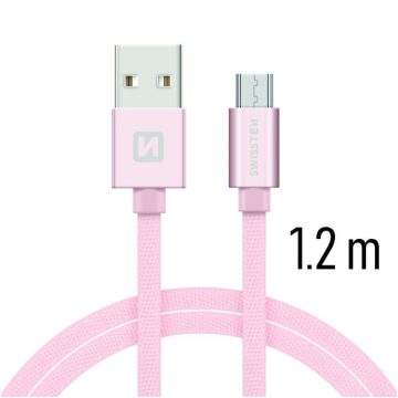   Swissten adat- és töltőkábel textil bevonattal, USB/mikro USB, 1,2 m rozé arany