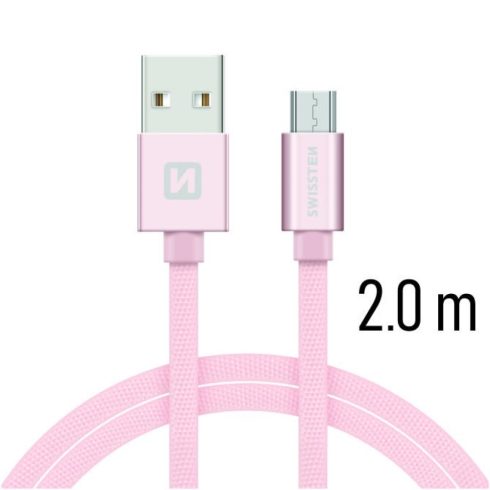 Swissten adat- és töltőkábel textil bevonattal, USB/mikro USB, 2 m rozé arany