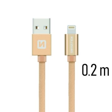   Swissten adat- és töltőkábel textil bevonattal, USB/lightning, 0,2 m arany