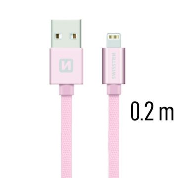   Swissten adat- és töltőkábel textil bevonattal, USB/lightning, 0,2 m rozé arany