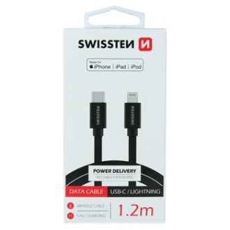   Swissten adatkábel textil bevonattal, USB-C/lightning MFI, 1,2 m fekete