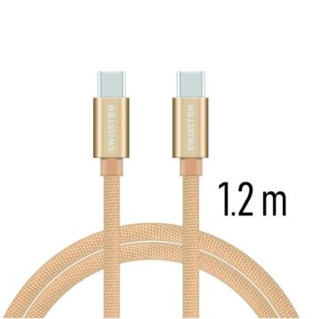   Swissten adat- és töltőkábel textil bevonattal, USB-C/USB-C 1,2 m arany