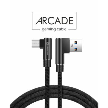   Swissten Arcade gaming adat- és töltőkábel textil bevonattal, USB/mikro USB, 1,2 m fekete, L-csatlakozó