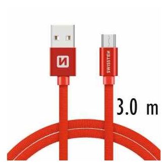   Swissten adat- és töltőkábel textil bevonattal, USB/USB-C, 3 m piros