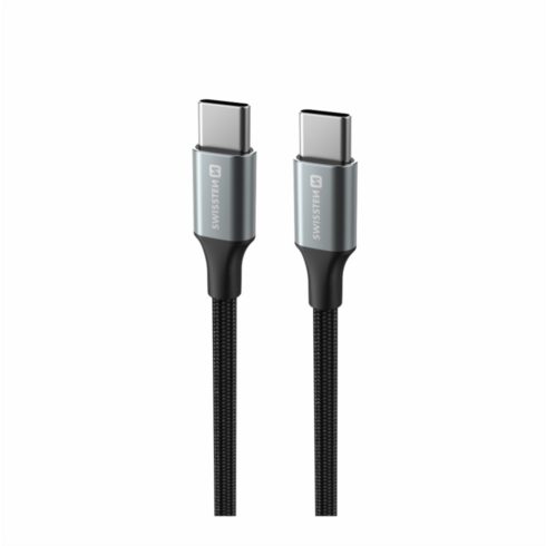 Swissten fonott textil adat- és töltőkábel USB-C/USB-C, 1,5m, fekete