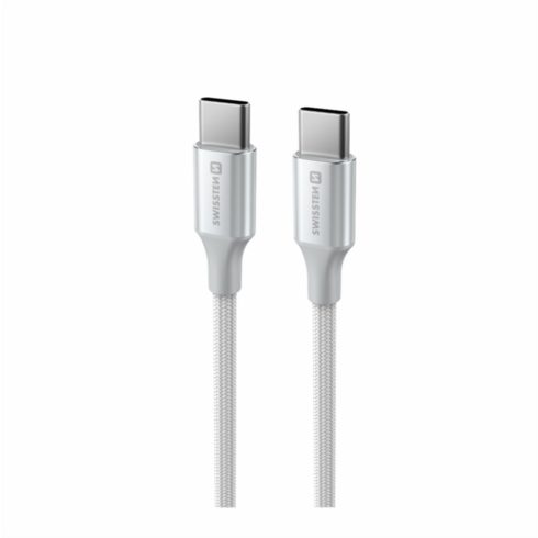 Swissten fonott textil adat- és töltőkábel USB-C/USB-C, 1,5m, fehér