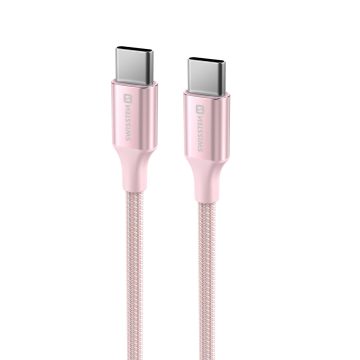   Swissten fonott textil adat- és töltőkábel USB-C/USB-C, 1,5m, rózsaszín