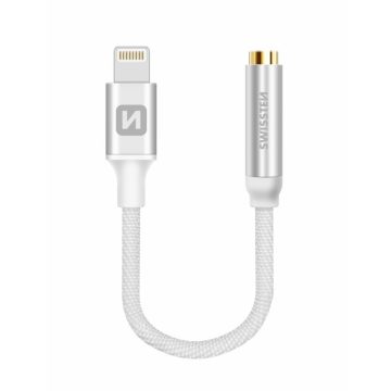   Swissten audio adapter textil bevonattal, lightning to Jack (3,5mm), 15 cm, ezüst