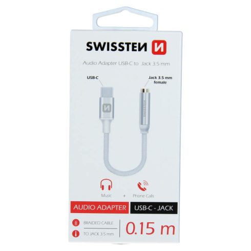 Swissten audio adapter Type-C to Jack (3,5mm), ezüst