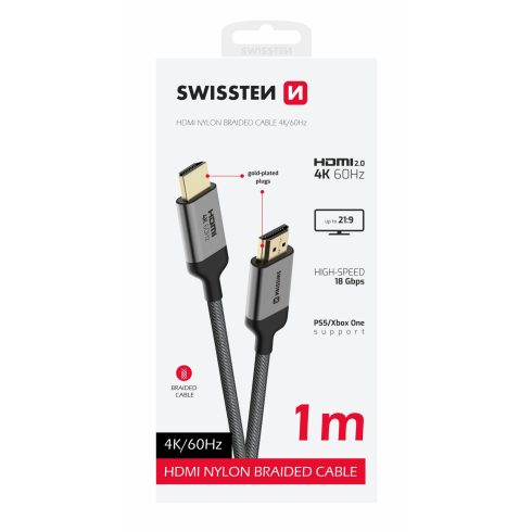 Swissten HDMI kábel, HDMI/HDMI 4K 60Hz, 1m