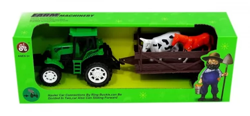 Zöld traktor állatszállító pótkocsival