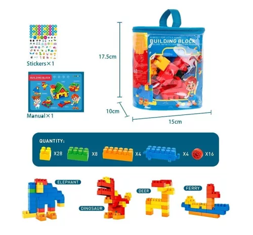 Építőjáték zsákban - 60 darabos csomag