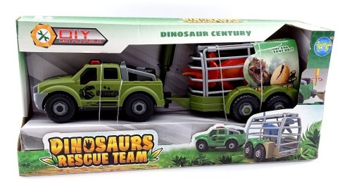 Utánfutós autó + Triceratops - szerelős szett dobozban