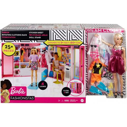 Barbie Fashionistas-Álomgardrób szőke hajú babával és kiegészítőkkel