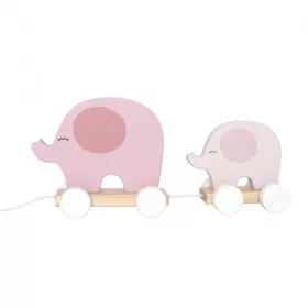   Húzható gurulós elefánt család fából - rózsaszín - Jabadabado