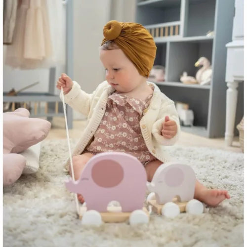 Húzható gurulós elefánt család fából - rózsaszín - Jabadabado