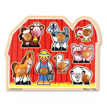   Melissa & Doug Fa készségfejlesztő játék, Puzzle fogantyúval, farm