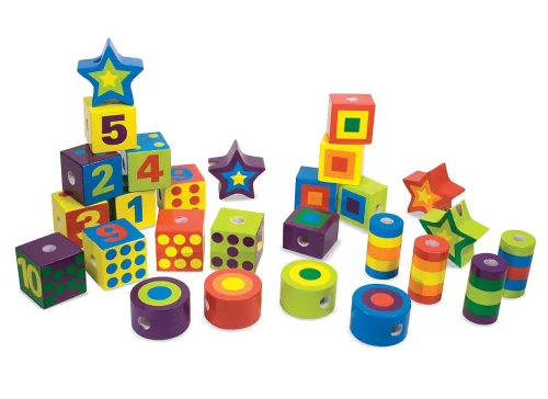 Melissa & Doug Fa készségfejlesztő játék, Fűzős gyöngyök dobozban