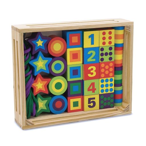 Melissa & Doug Fa készség fejlesztő, Fűzős gyöngyök dobozban