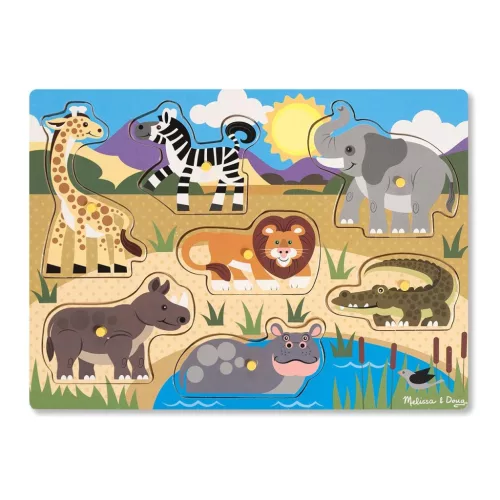 Melissa & Doug Fa készségfejlesztő játék, puzzle fogantyúval, szafari
