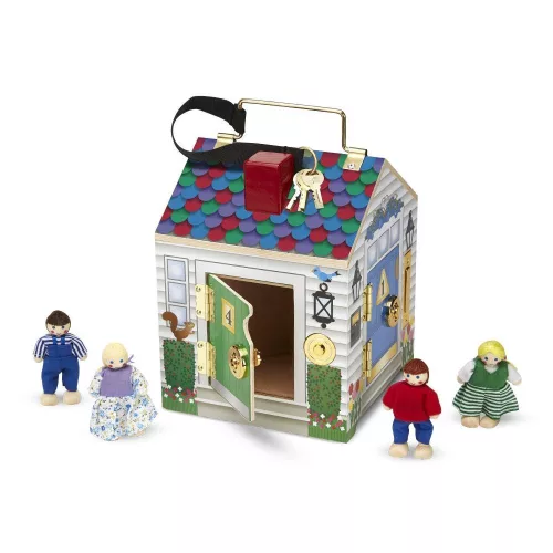 Melissa & Doug Fa készségfejlesztő játék, Ház kulcsokkal, csengőkkel és figurákkal
