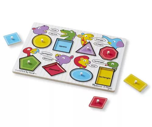 Melissa & Doug Fa készségfejlesztő játék, Puzzle fogantyúval, alakzatok