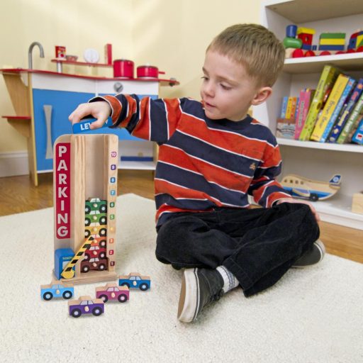 Melissa & Doug fa készség fejlesztő, Színes-számos autós parkoló torony