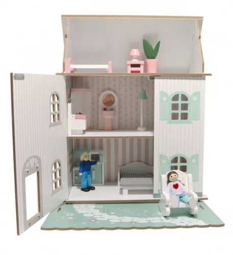 Fa Babaház Bútorral 3 Szintes - Pasztell Színben