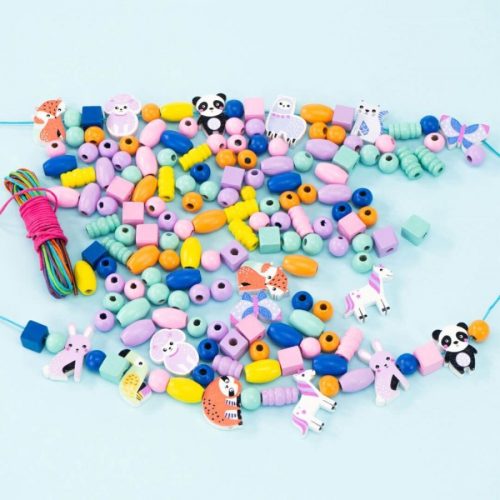 Aranyos állatok - Fa gyöngyfűző készlet