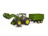 John Deere 7R 350 traktor homlokrakodóval és tandemtengelyes billenő pótkocsival