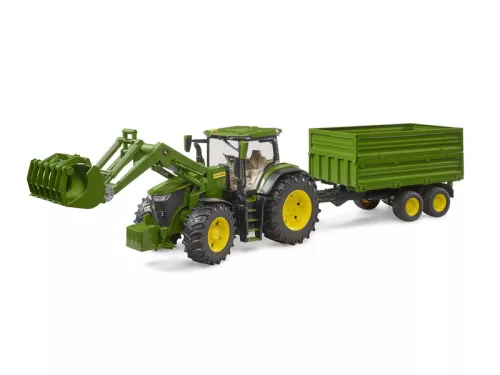 John Deere 7R 350 traktor homlokrakodóval és tandemtengelyes billenő pótkocsival