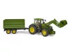 John Deere 7R 350 traktor homlokrakodóval és tandemtengelyes billenő pótkocsival