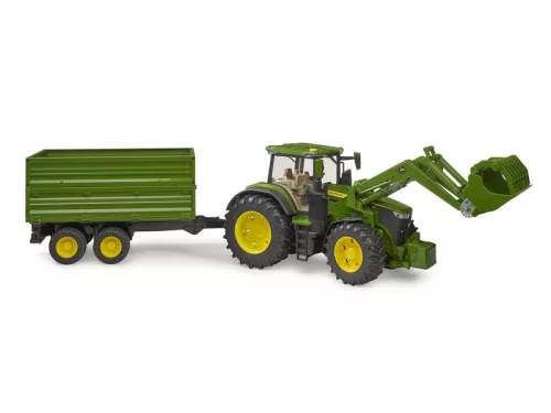 John Deere 7R 350 traktor homlokrakodóval és tandemtengelyes billenő pótkocsival