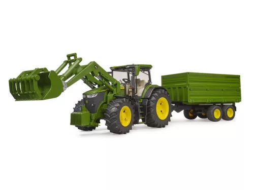 John Deere 7R 350 traktor homlokrakodóval és tandemtengelyes billenő pótkocsival