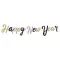 Happy New Year glitteres füzér fekete, arany, ezüst 2,5m