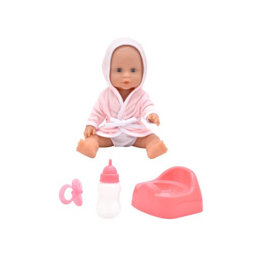 Baba, 30 cm fürdethetõ, fürdõköpenyben, bilivel, cumisüveggel